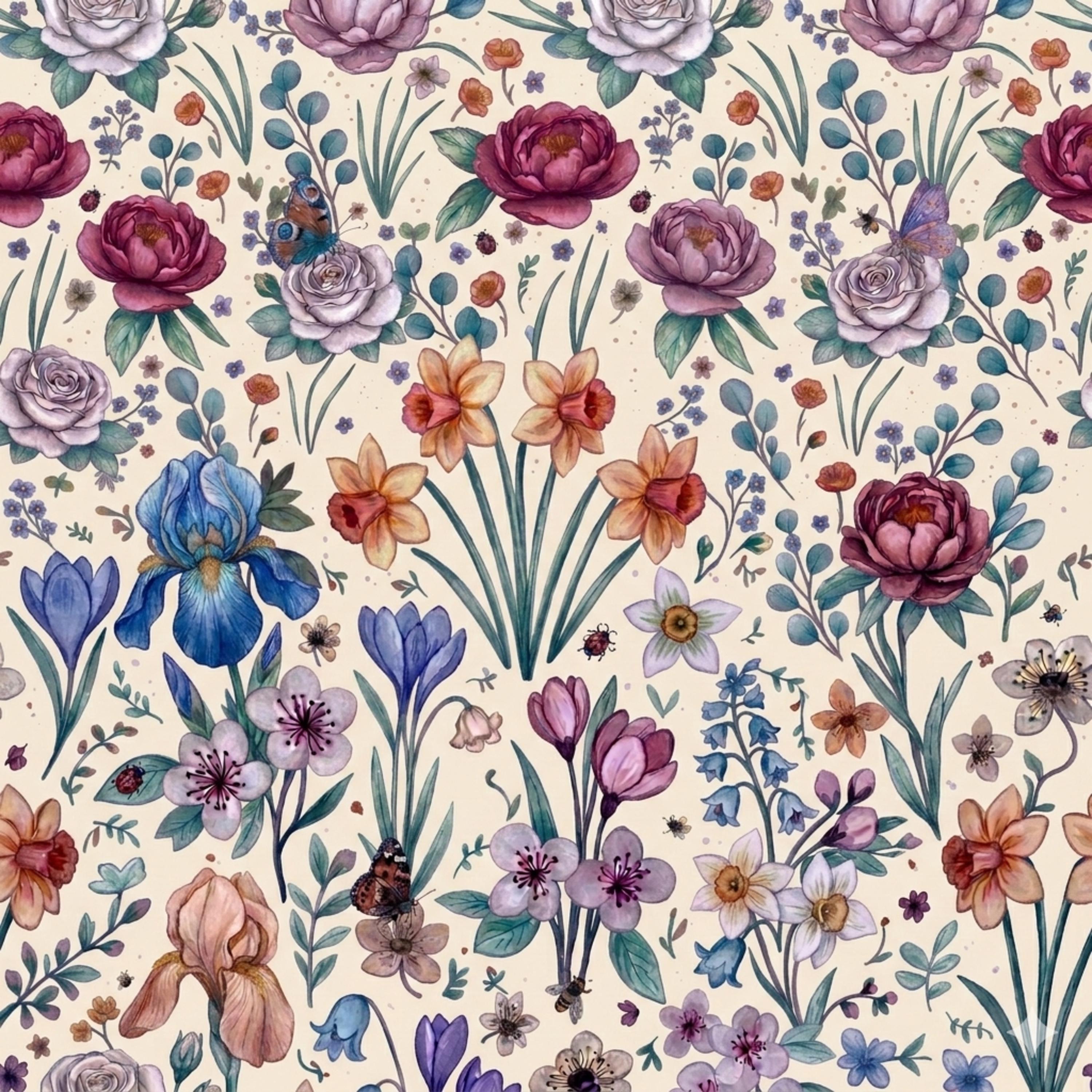 Spring Floral Digital Paper Pack, Vintage Botanical Patterns, Seamless ...