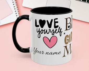 Taza de café personalizada con acento, taza mágica de café para niña negra: regalo inspirador y empoderador.