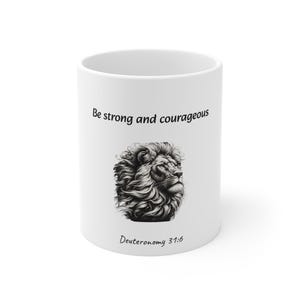 Bible Verse Coffee Mug: Lion Design, Encouragement Gift (11oz)