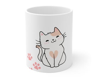 Cat Coffee Mug, Whimsical Ceramic, Gift for Cat Lovers