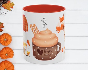 Autumn Mug Wrap PNG: Fox, Pumpkin, Sweater Design (Digital Download)