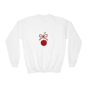 Cute Cherry with Ribbon Youth Crewneck Sweatshirt, Kids Stylish Pullover, Gift for Birthdays, Holiday Apparel, Trendy Kidswear