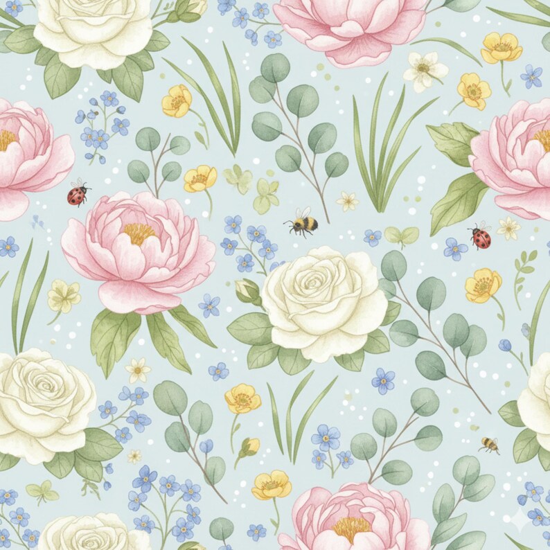Spring Floral Digital Paper | Pastel Watercolor Garden Flowers ...