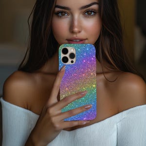 Funda para teléfono con purpurina arcoíris, resistente y brillante para iPhone, Samsung y Google Pixel.