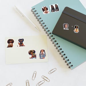 シックな女の子のステッカーシート、かわいいプランナーステッカー、アフロセントリックな美学、ホームデコレーション、読書好きへのギフト、若々しいウォールアート