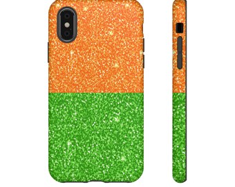 Orange & Green Glitter iPhone Case: Dual Layer Protective Case