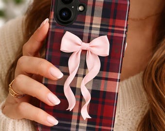 Plaid iPhone Case | Pink Bow, Tartan Fall Winter Cover
