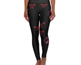 High Waisted Yoga Leggings | Black Red Bow Print, Vintage Inspired, USA Assembled