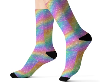 Regenbogen Glitzer Batik-Socken | Sublimation Crew Socken