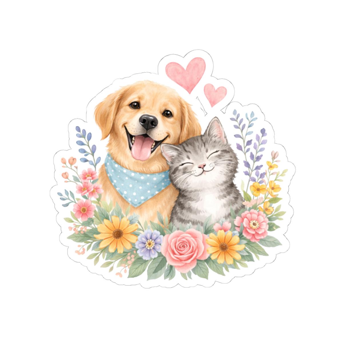 Floral Dog and Cat Kiss Cut Sticker | Watercolor Pet Portrait - Etsy