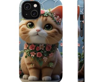 Floral Cat iPhone Case: Magnetic Tough Case, Pet Lover Gift