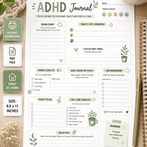 ADHD Daily Journal Printable, Neurodivergent Planner, Brain Dump Worksheet (Digital PDF)