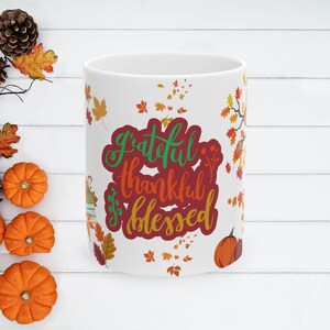 Autumn Gratitude Mug, Fall Coffee Cup, (11oz) Seasonal Gift, Thanksgiving Decor, Cozy Kitchenware.