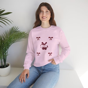 Cherry bow Sweatshirt, cherry bow shirt, unique gifts for family and friends, ribbon crewneck, aesthetic cherry sweater.