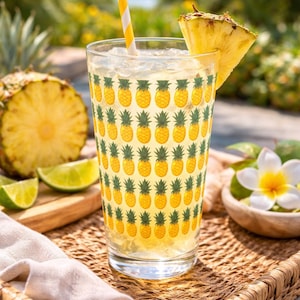 Szklanka do napojów z nadrukiem ananasa, tropikalne naczynia do napojów, szklanka do piwa o pojemności 16 uncji