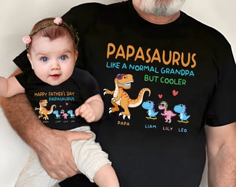 Personalized Papasaurus With Grandkids Name Shirt, Papa Dinosaur Shirt, Father's Day Shirt, Happy Fathers Day Papasaurus