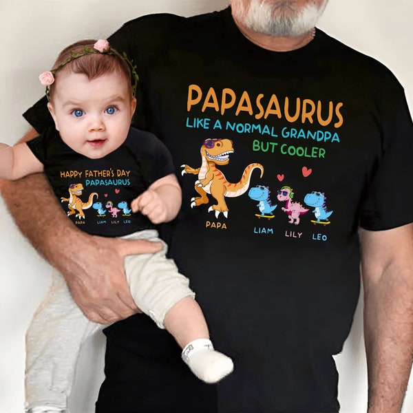 Personalized Papasaurus With Grandkids Name Shirt, Papa Dinosaur Shirt, Father's Day Shirt, Happy Fathers Day Papasaurus