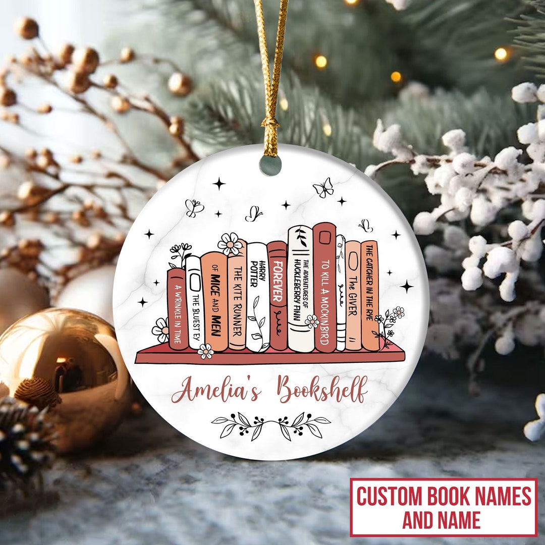 Personalized Bookshelf 2023 Ornament, Custom Book Names Ornament