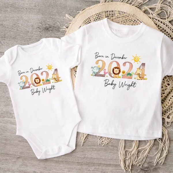 Personalized Sleepsuit, New baby Gift, Born in 2024 Gift, Personalized Baby Grow, Safari Baby Gift, Going Home Outfit, Baby Keepsake