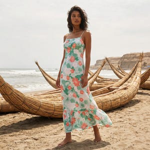 pima cotton maxi dress Peruvian Connection pima cotton floral maxi dress ethnic knitted Peru S  (p24)