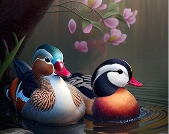 Qcwwy Wooden Mandarin Duck Statues, Hand Painted