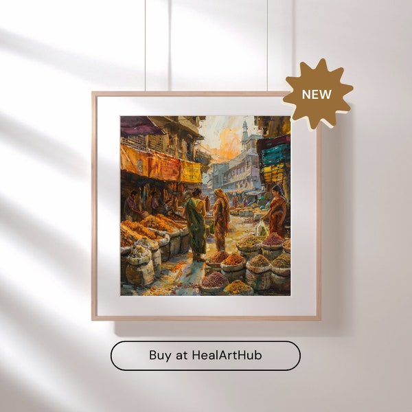 Colorful Indian Spice Market Bohemian Art: Vibrant Wall Art Captures the Essence of India, Perfect Boho Art Decor for Any Space [6 formats]