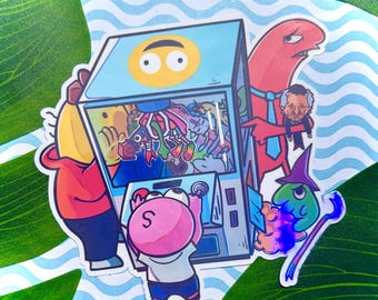 Smiling friend inspired claw machine Vinyl waterproof stickers