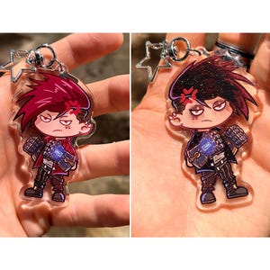 Vi Arcane Keychain – Acrylic Anime Charm | League of Legends Gift | Vi Fan Art Keyring | Gamer Accessory | Cute Keychain for Backpack or Bag