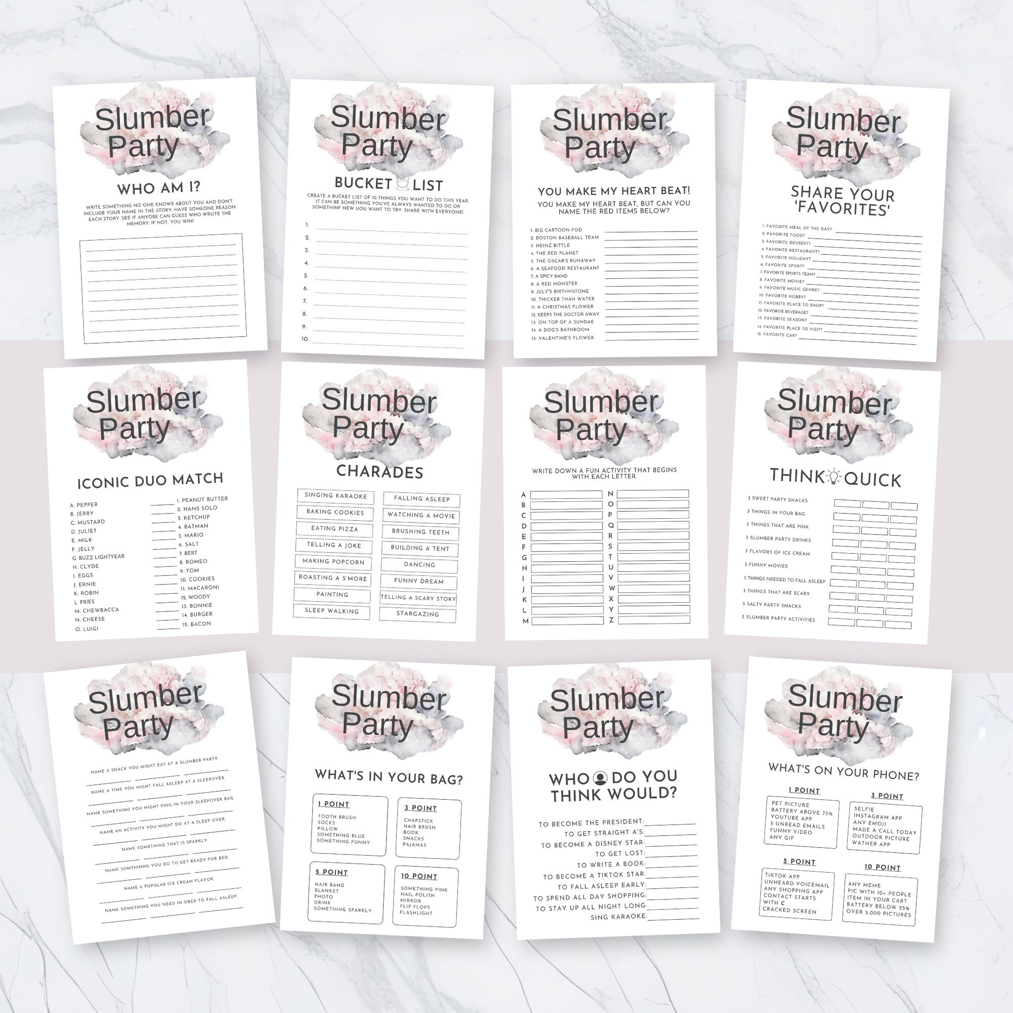 Slumber Party Games for Young Girls 20 Game Pack Etsy Australia