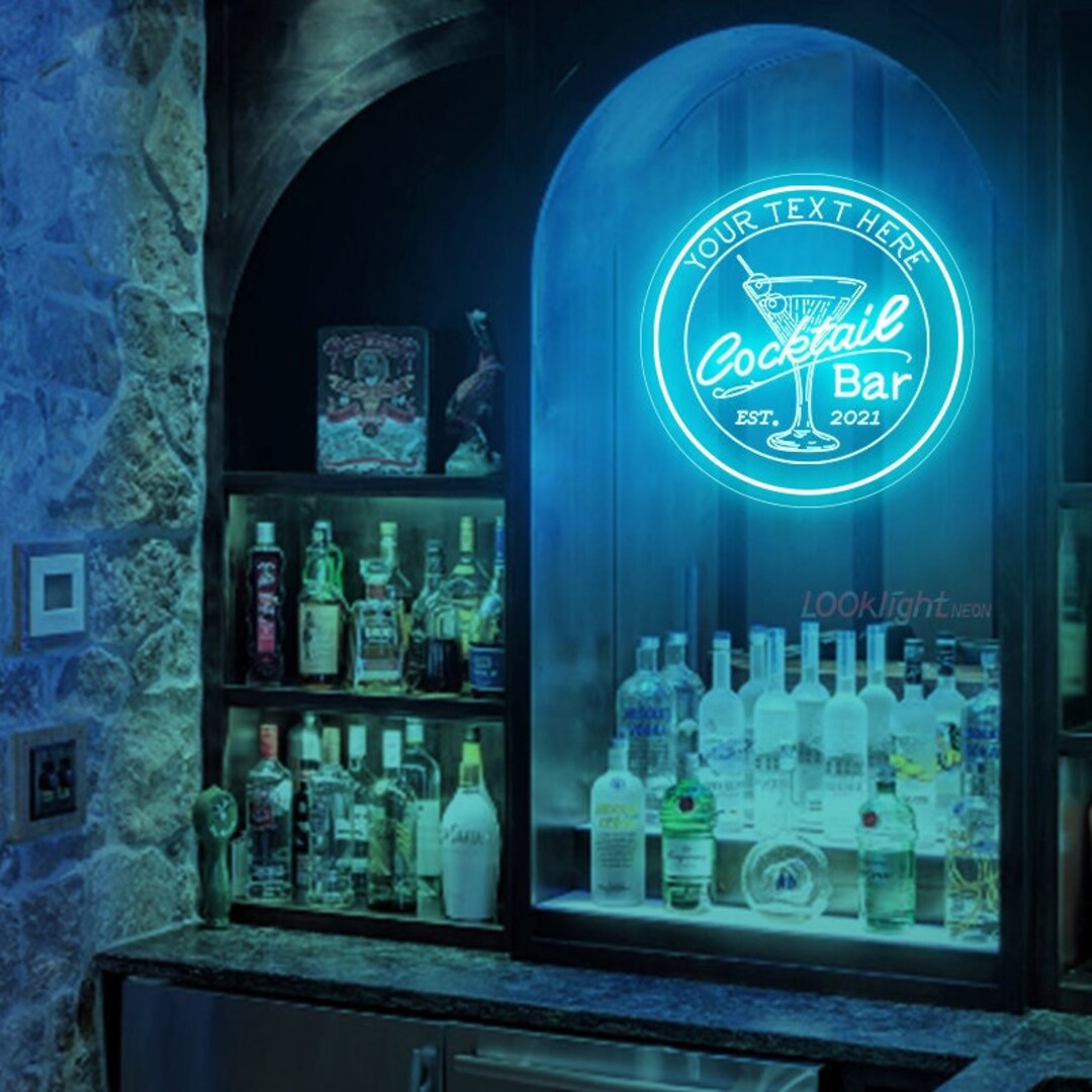 Custom Cocktail Bar Name Neon Sign Personalized Home Bar Neon Etsy