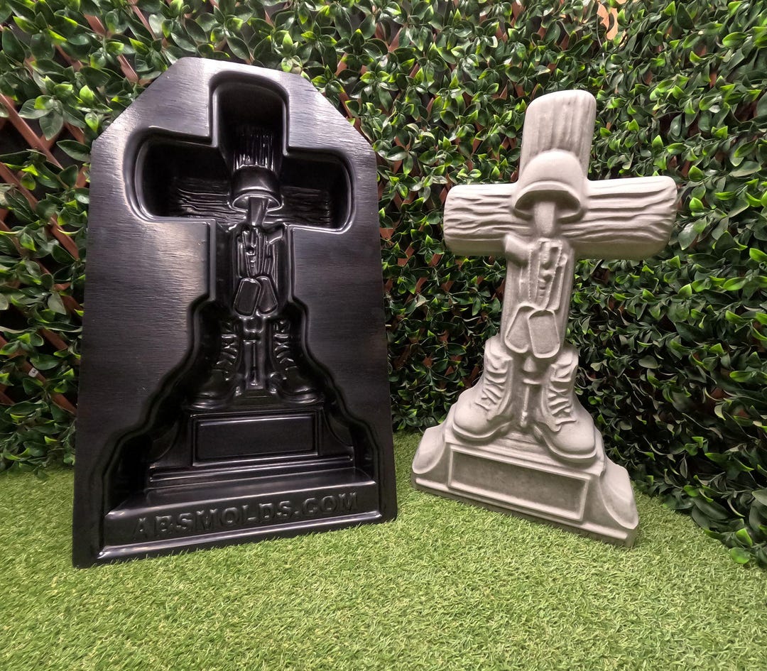 Battlefield Cross Concrete Mold – Fallen Soldier Military Memorial ...