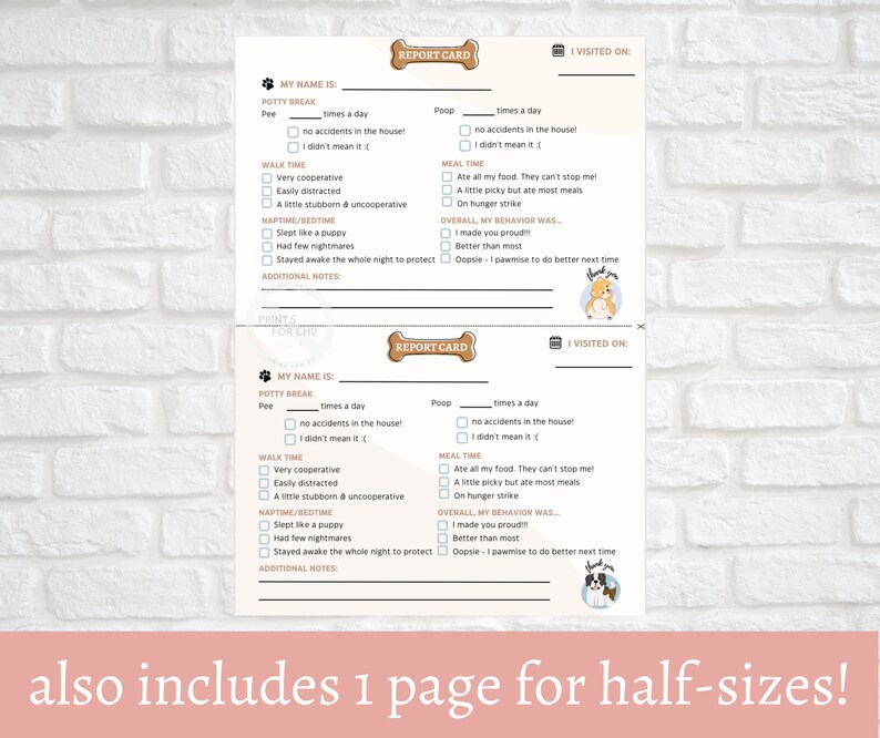 Dog Boarding/sitting Report Card Template Etsy