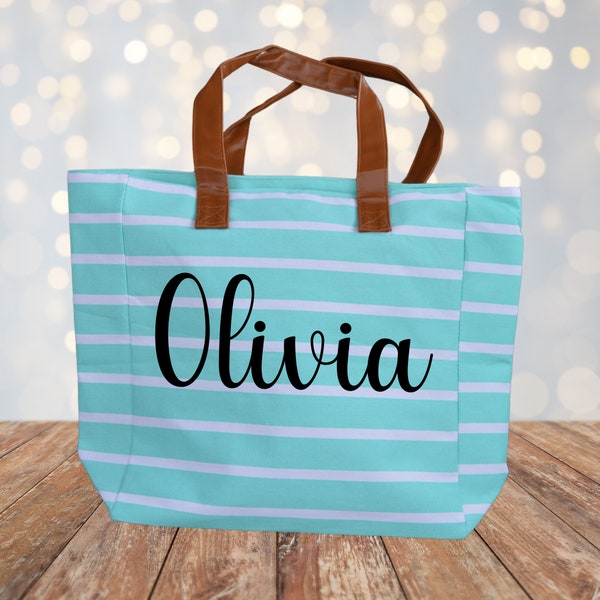 Personalized Every day Canvas Tote Monogrammed Tote for Mom Large Canvas Bag Striped Personalized Birthday Gift Mom Everyday Tote