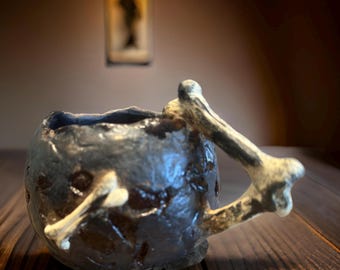 Unique Hand-Made Ceramic the Coffee Coup Dark Brown /White/Black Glazes. A Creative Twist for Halloween Holiday on Your Morning Coffee