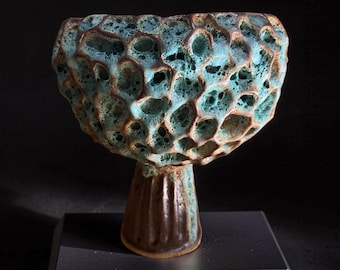 Hand Made Art Ceramic Truqiouse/Bronze/ Rustic Textures Vase For Flower, Plant, Collection, Home Decor Or A Gift