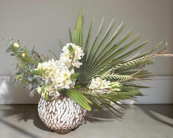 Handmade Ceramic Multi-Hole Vase – Ikebana Pottery Vessel, White & Brown Textured Sphere Floral Arrangement Vase