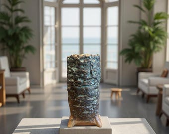 Unique Hand Made Ceramic Vase Turquoise / Dark Bronze For Flowers, Home Decor, Plant, Gift