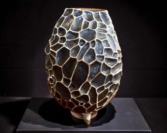 Hand-sculpted Stoneware Vase – Organic Textured Pottery, Woven Earth Collection