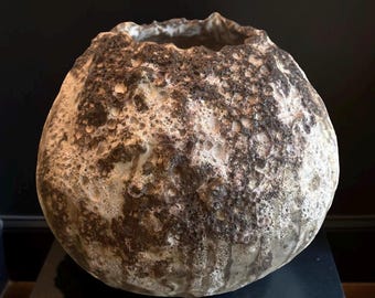 Hand-Built One Of Kind Moon Art Ceramic Vase White/Black/Brown/ Rustic Textures  For Flower,Plant,Collection, Home Decor or Gift