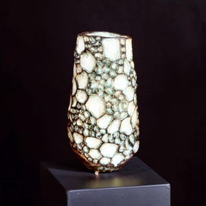 Handcrafted Ceramic Vase– Wabi-Sabi Stone Texture, Geometric Pattern Ambient Light