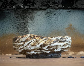 Hand Made Unique Art Ceramic Vase Brown/White Crack Glazes Rustic Textures For Flower & Home Decor
