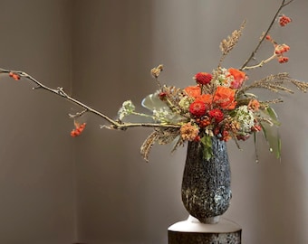 Hand-Built Art Ceramic Black/Brown/ White Rustic Textures Vase For Flower, Plant, Collection, Home Decor Or A Gift