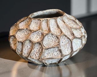 Organic Stone-Textured Ceramic Vessel | Hand-Sculpted Art Pottery with Natural Earth Tones