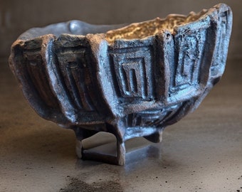 Unique Hand Made Art Ceramic Golden/ Dark Brown Rustic Textures Vase For Flower/Plant/Collecation/Home Decor