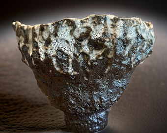 Unique Hand Made Ceramic Vase Dark Brown /White Cracked Rustic Texture  For Flower, Plant, Home Deco, Or Gift.