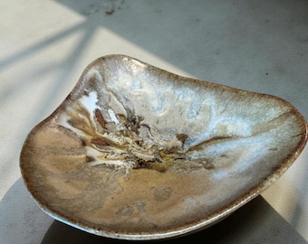 Handmade Ceramic Plate – Earth-Toned Organic Dinnerware | Rustic Stoneware Plate for Serving, Sushi, or Dessert