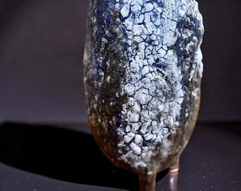 Hand-Built Art Ceramic Vase: Blue and White Rustic Texture Wabi Sabi Vase