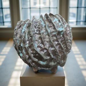 Organic Textured Ceramic Sculpture Vase – Handcrafted Stoneware Art with Glazed Lava Surface | Wabi-Sabi Studio Decor