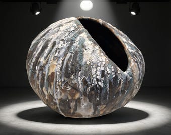 Hand-Built  Art Ceramic /Dark Brown/Turquoise  Rustic one of kind Vase For Flower/Plant/Collection /Home Decor/ Gift