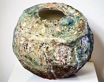 Hand-Built Wabi-Sabi Ceramic Vase, Textured Stoneware Studio Pottery, Organic Earth Tones Home Decor